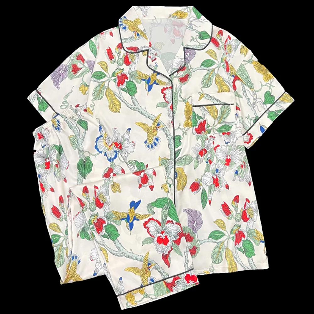 Женские пижамные комплекты с короткими рукавами в европейском и американском стиле, классические повседневные, элегантные, с принтом, женская одежда для сна, весенняя домашняя одежда