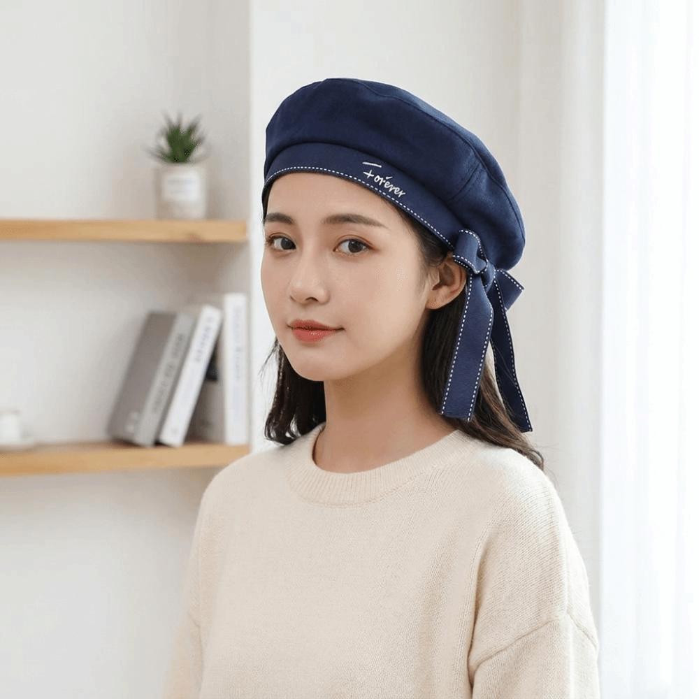 Ribbon JK Beret Cap Bowknot Painter Hat Sweet Octagonal Cap Ladies