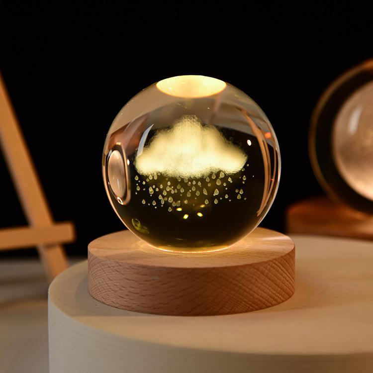 Пустая Кристальная Поделка 3D Лазерная Гравировка Хрустальный Шар Светильники Галактический Хрустальный Шар Со Светодиодной Деревянной Основой