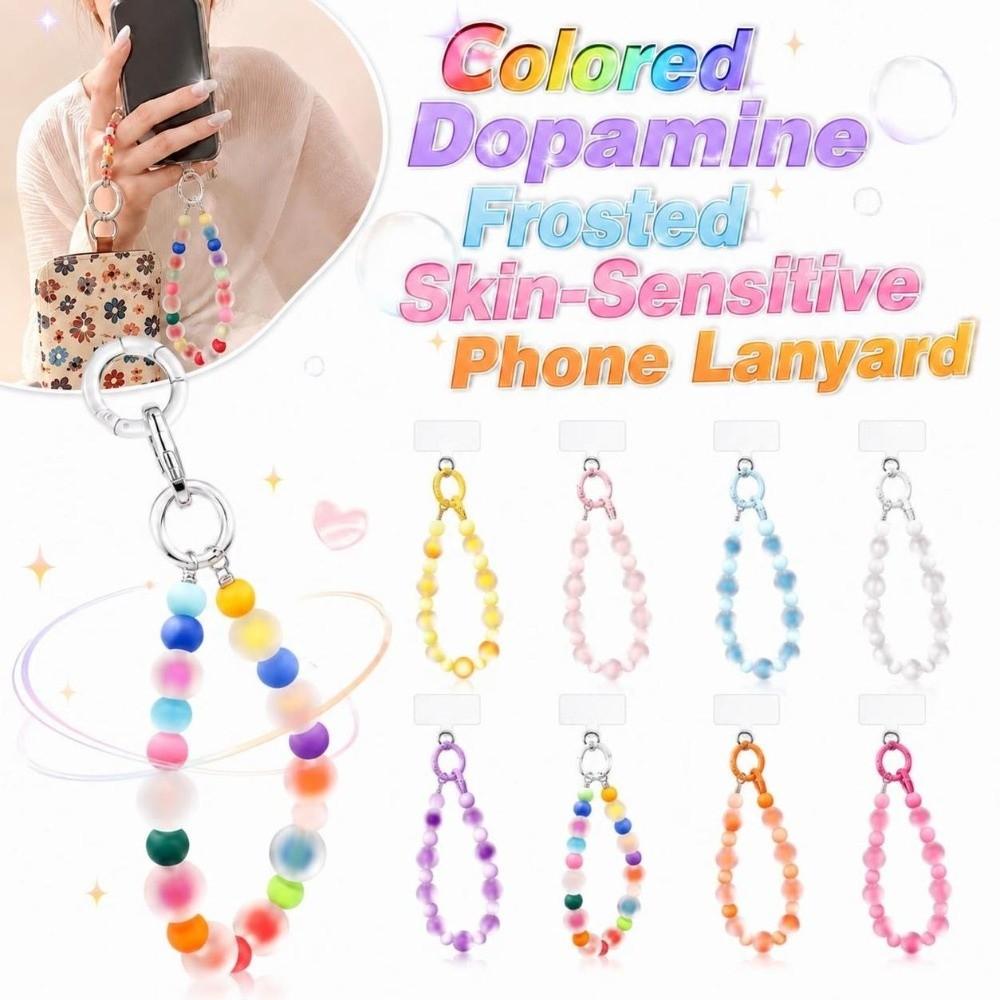 Frosted Skin-like Beaded Phone Lanyard Anti-lost Phone Charms Gifts Car Keychain For Women Girls