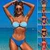 2Pcs/Set Women Swimsuit Set Bandeau Padded No Wire Bra High Waist Swimming Trunks Set Solid Color Split Design Beachwear