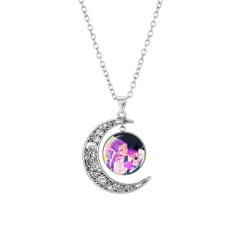 Cartoon Anime Movie Kpop Demon Hunter Moon Necklace Printed Photo Necklace Adjustable Sweater Chain Jewelry Accessory Gifts