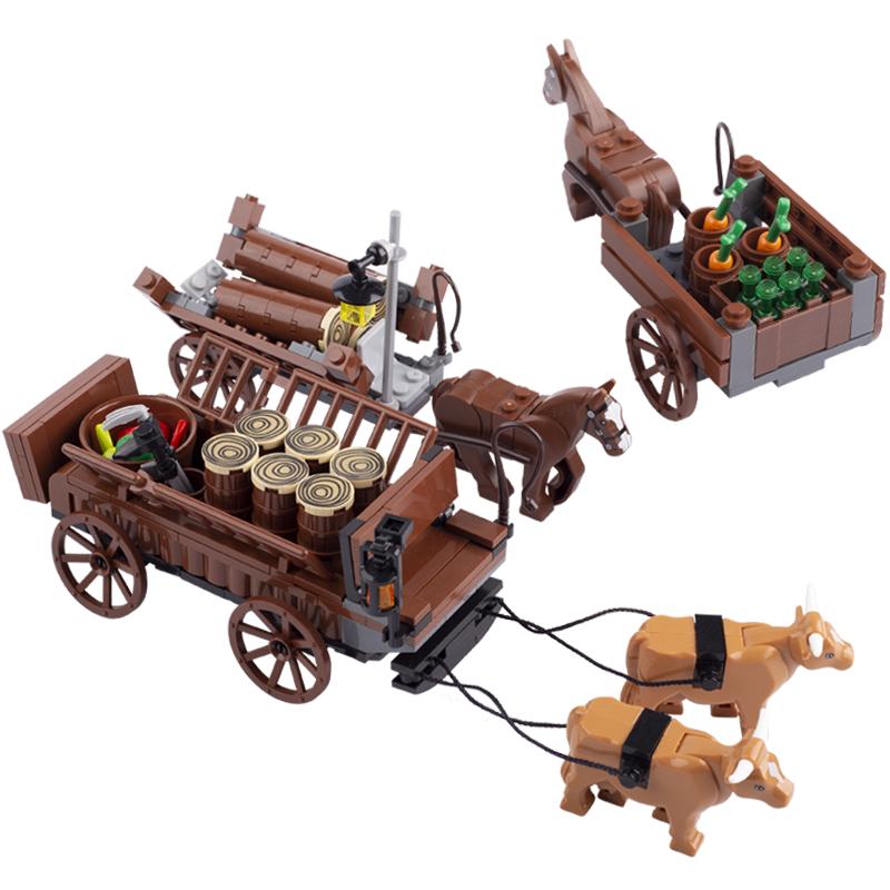 MOC 208 деталей Средневековая тыквенная карета на Хэллоуин Строительные блоки Мультяшный Ужасный Друг Овощная тележка Скелет Средневековые Кирпичи Игрушка