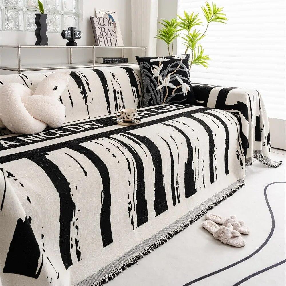 Panda Dog Nature Flowers Print Soft Sofa Towel Blankets Camping Picnic Anti-Cat Towel White Cotton Scratch Protection Sofa Mat