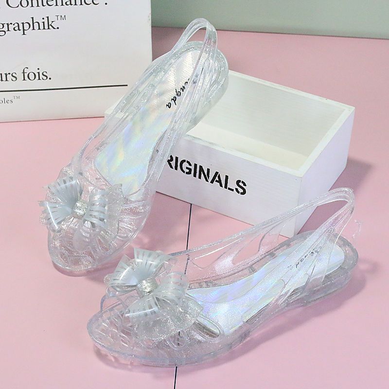 Обувь на среднем каблуке Лето 2024 Босоножки с бантом для женщин Пляжная женская обувь Желе Пластик ПВХ Тренд Противоскользящая Горячая обувь Корея