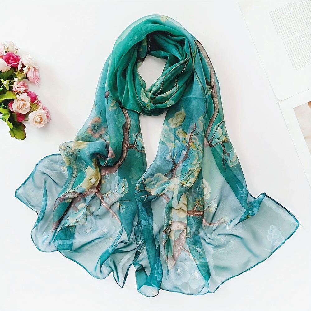 Breathable Silk Scarf Sun-Resistant Long Wraps Summer Bandana for Women