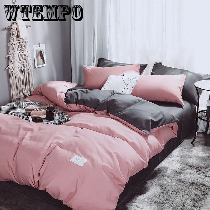 Простой комплект постельного белья из четырех частей хлопка из атласа с вышивкой из чистого хлопка