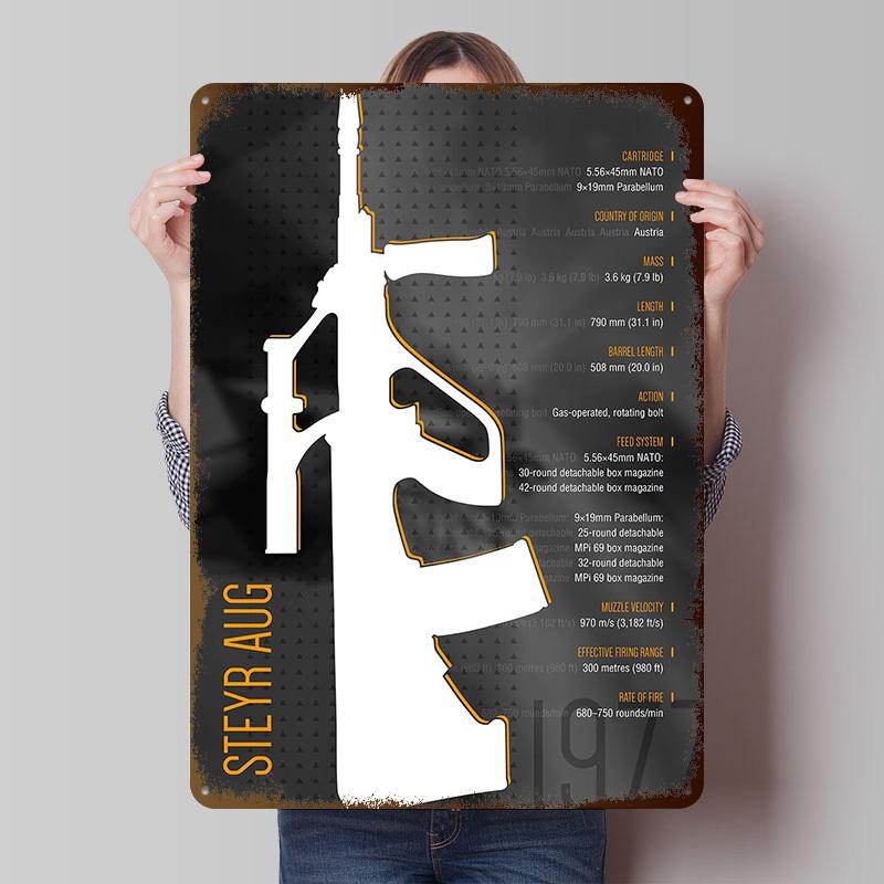 Steyr Aug Tinplate Posters Customizable Wall Art Retro Vintage Metal Signs for Home Room Office Decor Garage Decoration Gaming