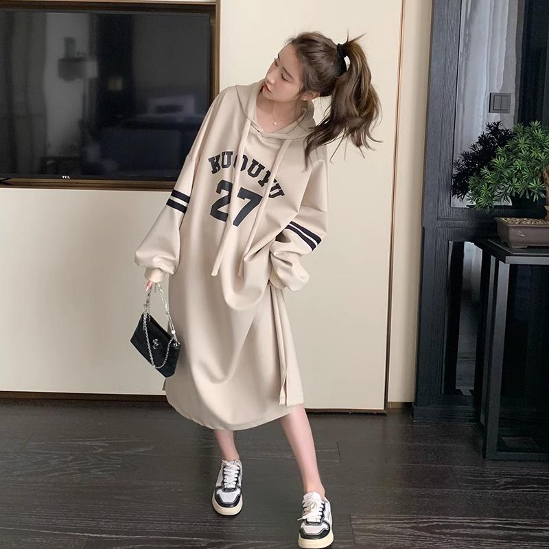 Korean Style Hooded Sweatshirt Dress: Women's Plus Size, Long, Loose Fit, Fall 2024 Collection