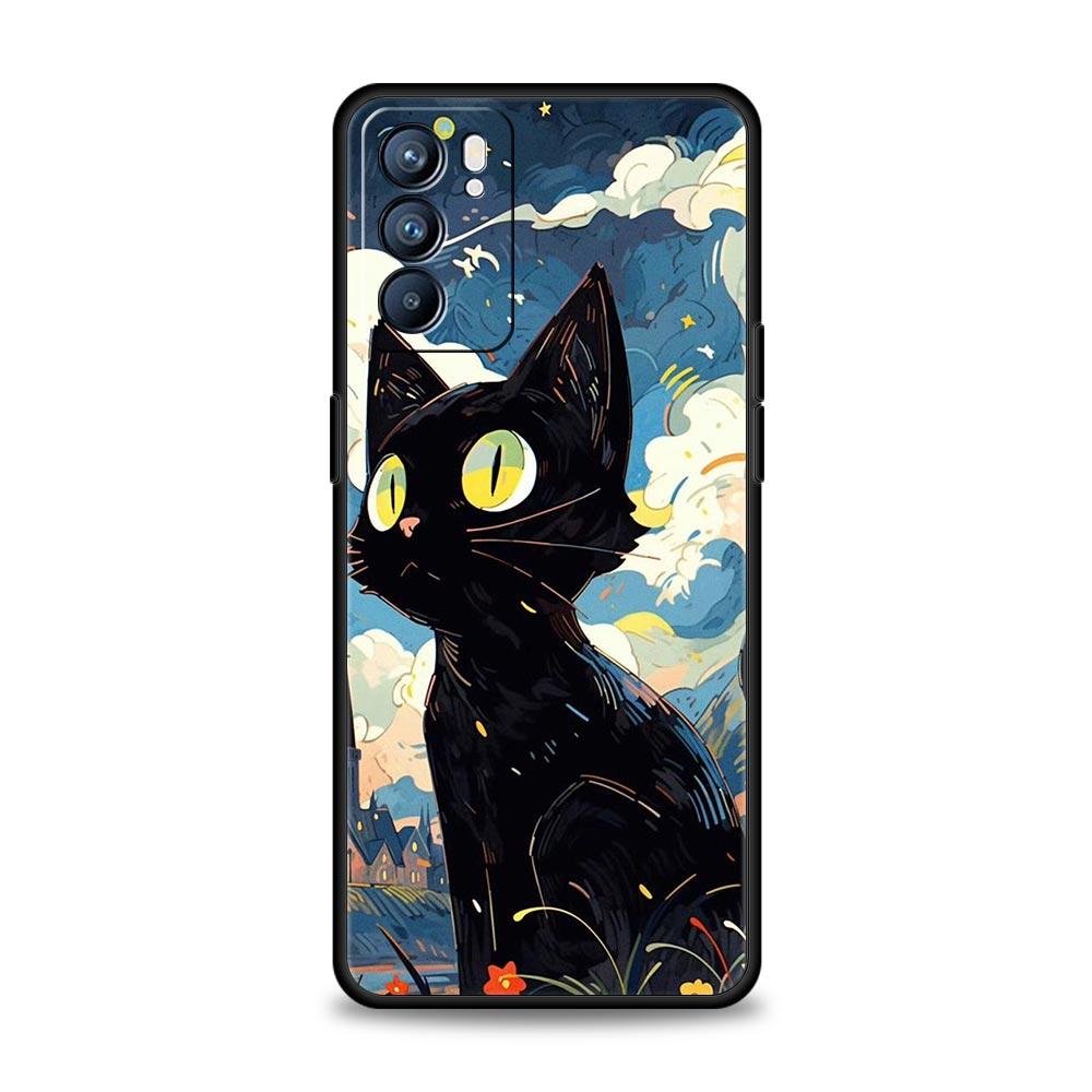 Case For Oppo Find X6 Pro X5 A54 A53 A52 A9 A15 A95 A17 A76 A74 A57 A31 Reno8 Reno7 Reno6 Pro 5G Cover Cartoon Cat Art Fashion