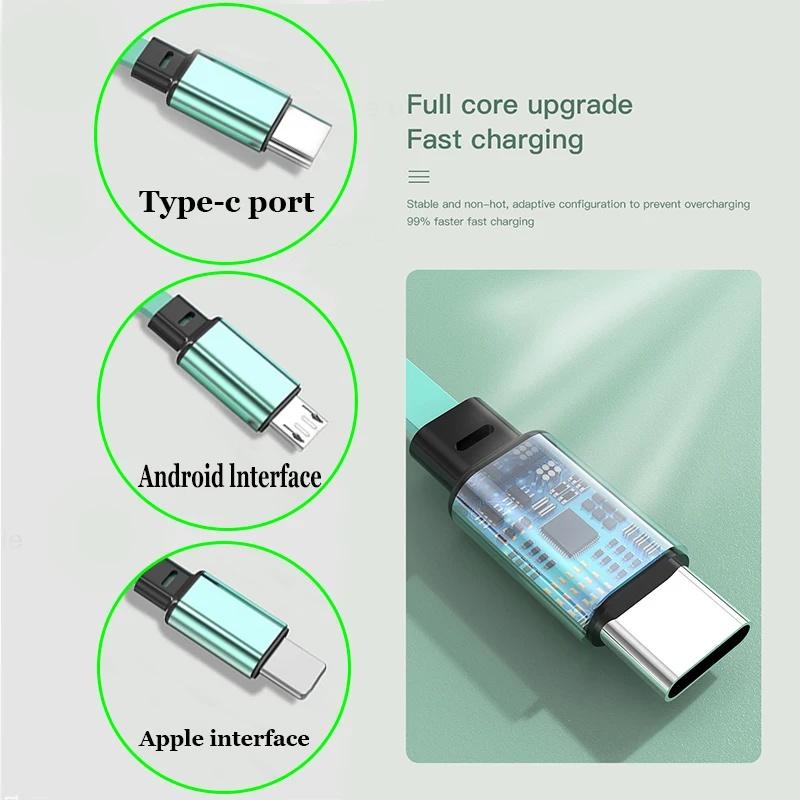 3 in 1 Retractable Car Fast Charging Cable for Jeep Renegade Wrangler JK JL Grand Cherokee Type C Micro USB Auto Accessories