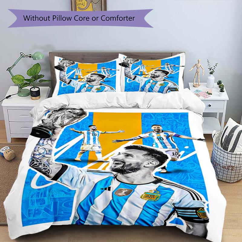 Argentina World Cup Celebration 3‑Piece Bedding Set,Soft Breathable Duvet Cover & 32 Pillowcases,Multi‑Purpose for Bedroom Dorm Guest Room,Great Festi