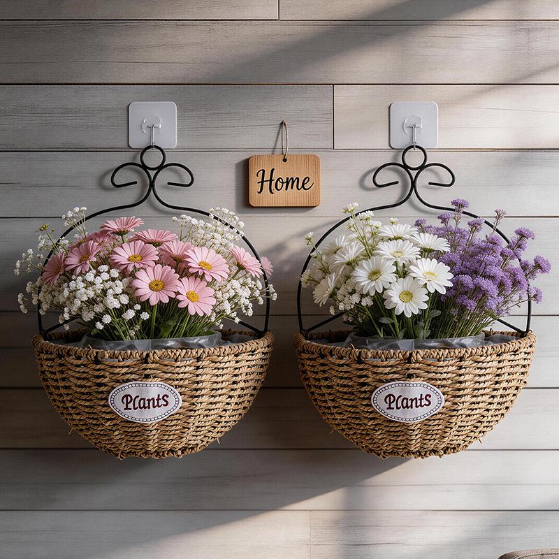 Nordic Rattan-Style Wall Hanging Decorative Flower Basket Pot