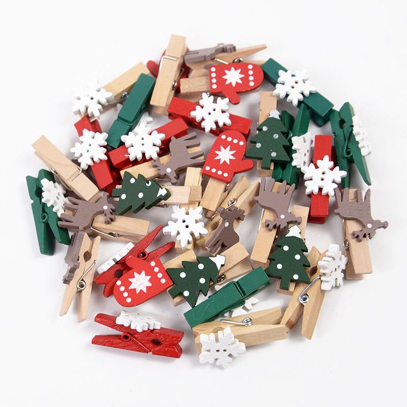 20Pcs Christmas Wooden Clips New Year Party Photo Wall Clip DIY Christmas Ornaments Decoration for Home Xmas Tree Snowflake Pegs