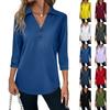 Women's Fashion Casual Lapel Short 3/4 Sleeve Solid Color Shirt Women's V-Neck Button Tops