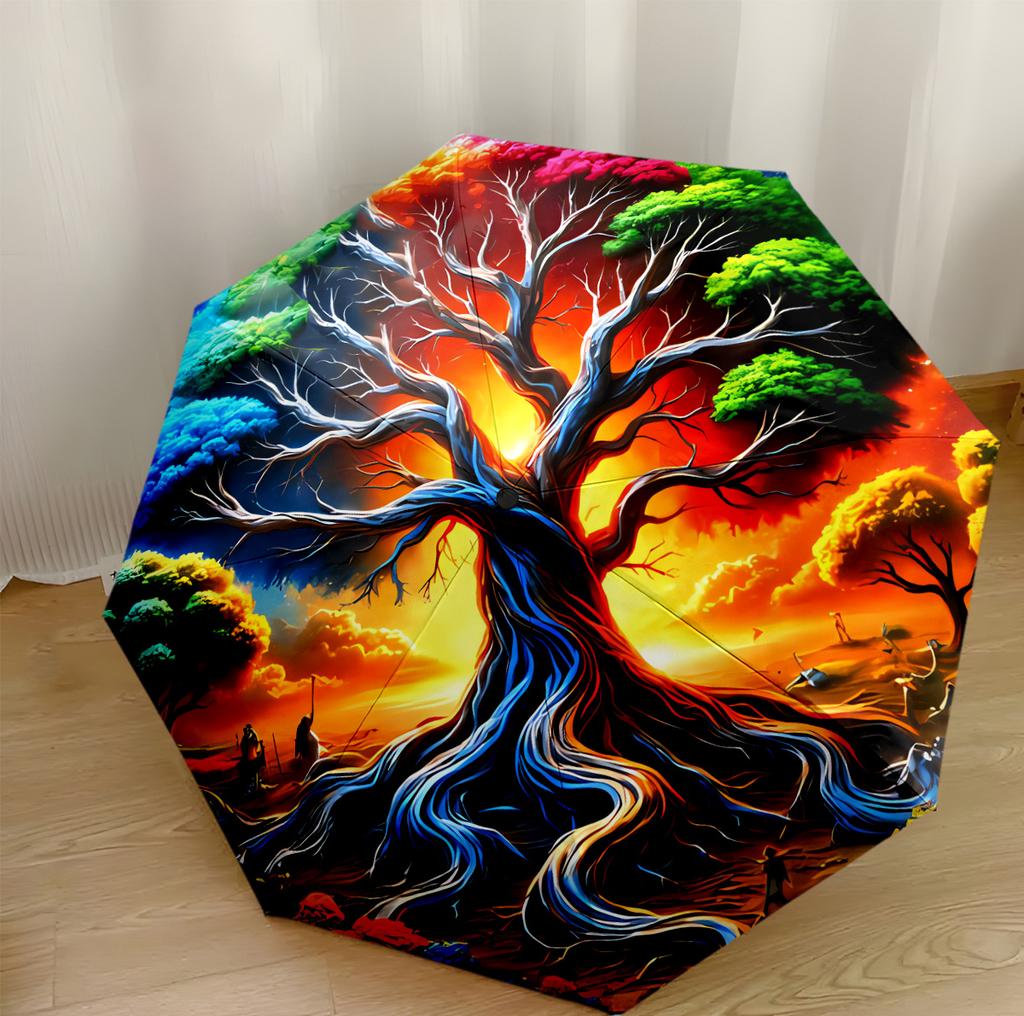Colorful Tree Of Life Outdoor Automatic Umbrella Compact 8-Rib Lightweight Lightweight Travel Essential Fashion Lovers Perfect Gift for Women/Men