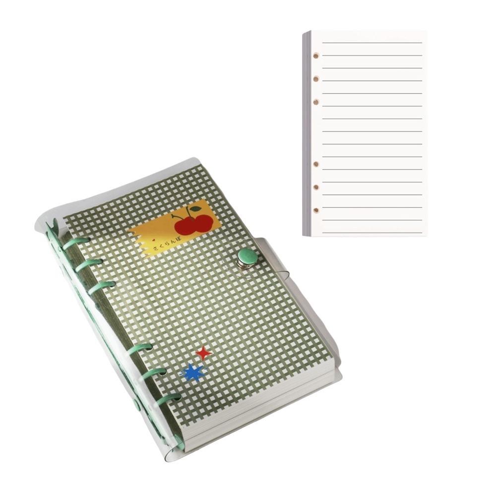 120 Pages A6 Grid Notebook Blank Stripe Account Book Loose Leaf Notebook Clear PVC Binder Detachable Pocket Diary Notepad School