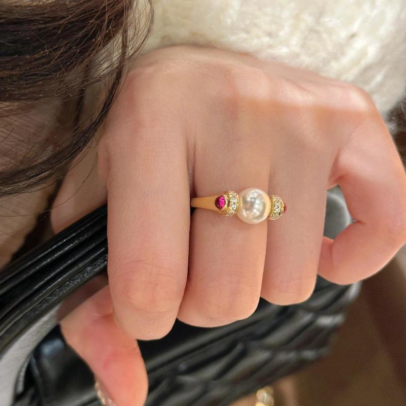 Классические винтажные рубиновые классические белые жемчужные кольца для женщин легкое роскошное очарование модное инкрустированное бриллиантовое кольцо свадебные украшения