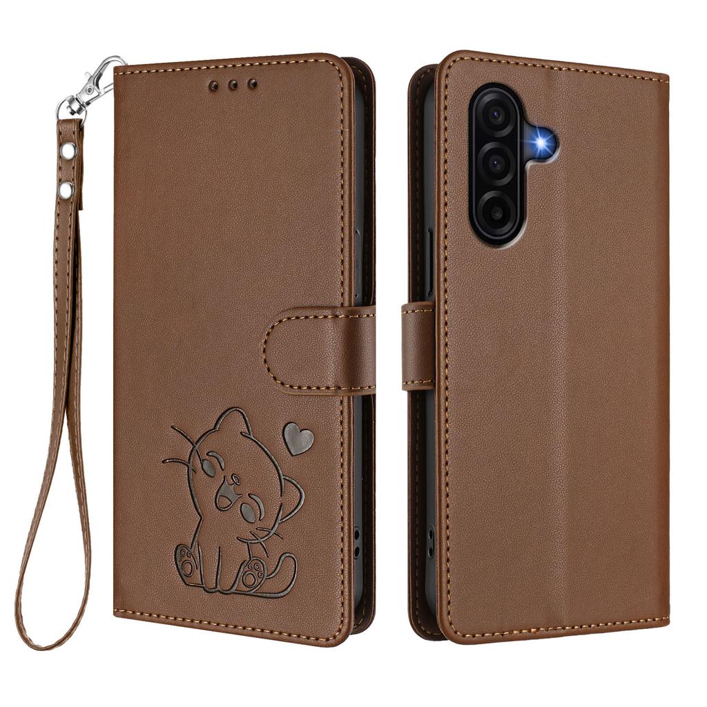 For Samsung Galaxy A37 5G Wallet Case with Wrist Strap Love Cat Pattern Imprint Leather Phone Cover