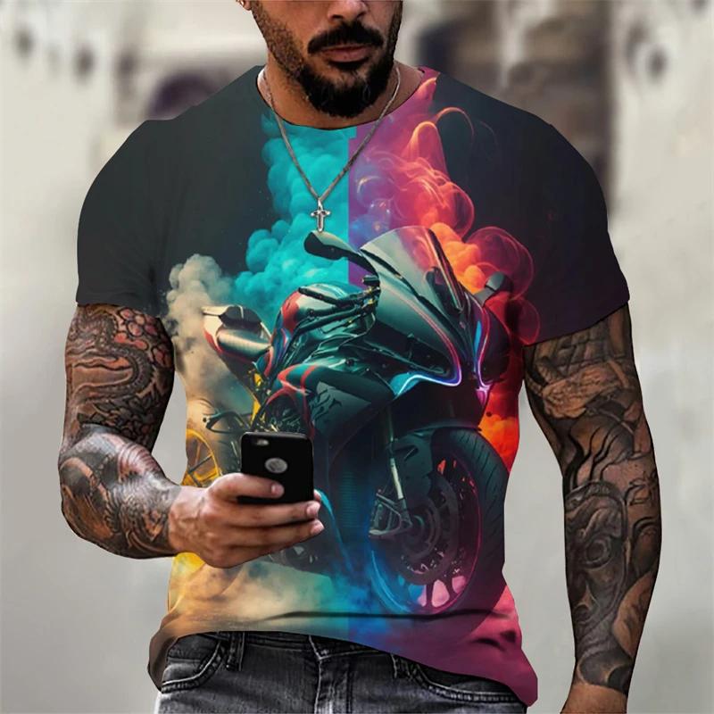 Новинка 2024 года, популярная мужская футболка с коротким рукавом с 3D цифровым принтом Motorcycle 2 PatternFitness, новинка