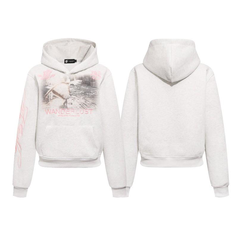 Womens Vintage Printed Embroidered Hoodie Loose Short Streetwear Sweatshirt