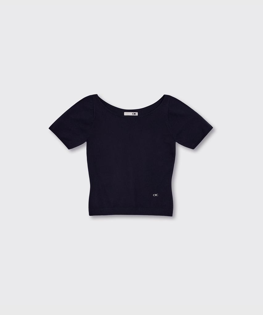 OIOI COLLECTION New Normal Boat Neck Short Sleeve Knit Navy