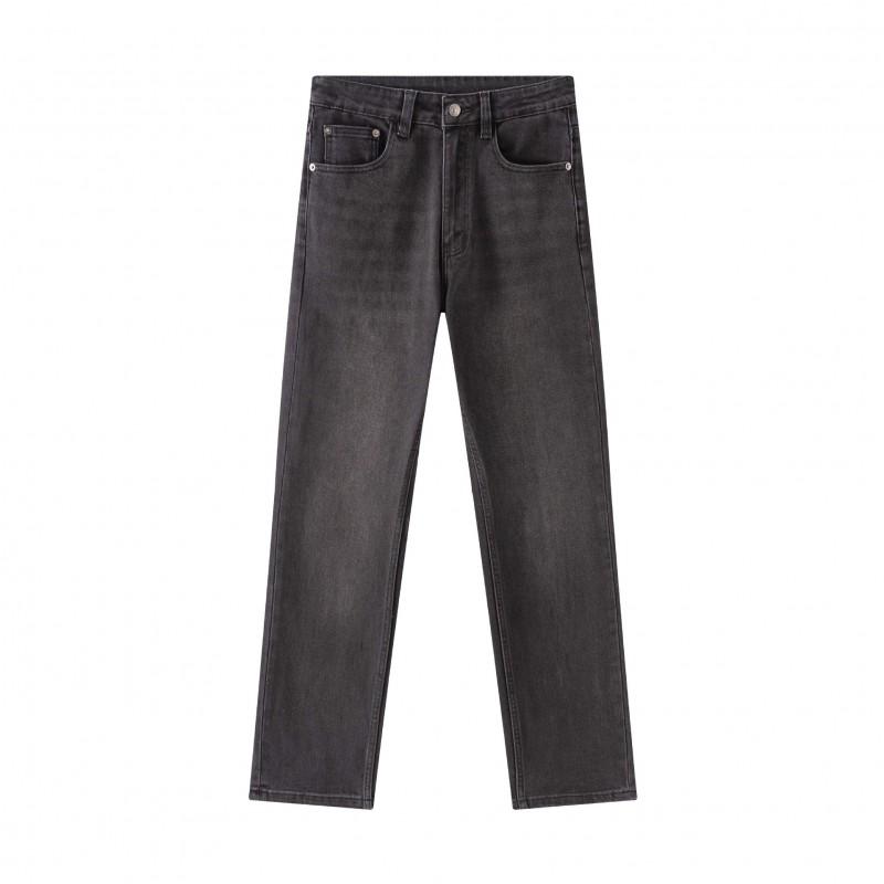 Mens Relaxed Straight Leg Jeans Black Mid Rise 2026 Fall Casual Denim Pants