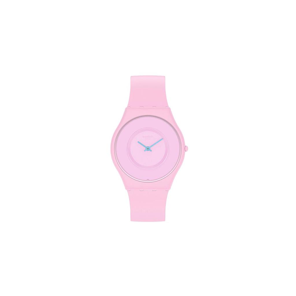 Swatch Часы Серия 'Кожа' Кварцевый механизм Водонепроницаемость 30м Разноцветные Минималистичный Повседневный стиль 34 мм Розовый циферблат Биокерамический корпус Силиконовый ремешок SS09P100