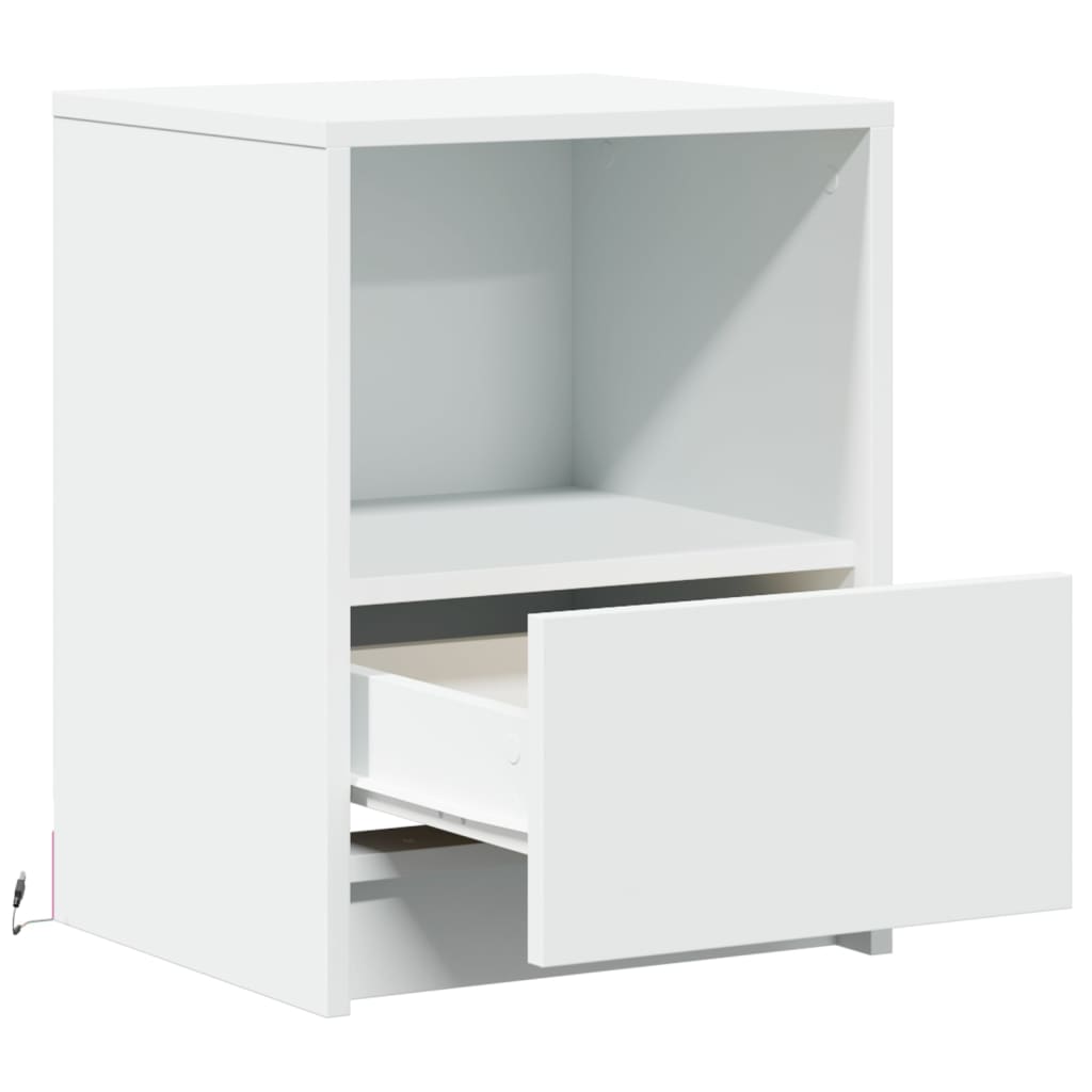 Nightstand with LED Lights White Engineered Wood