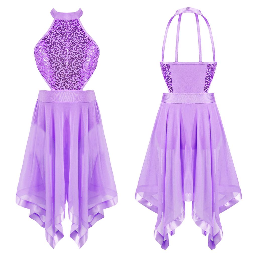 Детское платье для девочек, танцевальный костюм, вуаль, нерегулярный подол, платье-трико без рукавов и с открытой спиной