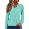 Women's Casual Fashion V-Neck Raglan Pleated Solid Color Long Sleeve Top