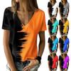 Летние женские футболки Plus контрастного цвета с V-образным вырезом, свободные, повседневные, с короткими рукавами, женские