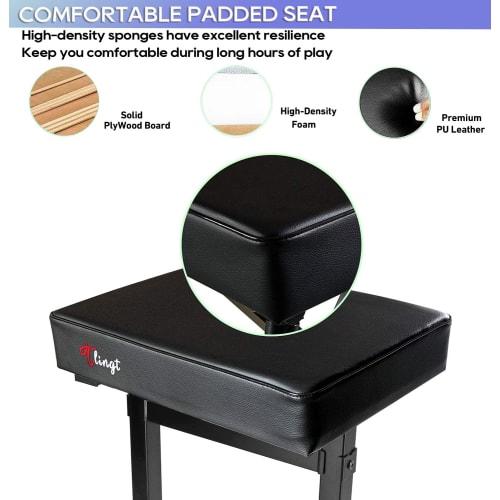 Tlingt Piano Bench, Electronic Piano Chair, Keyboard Bench with High-Resilience Cushion, 7 Height Adjustments (46-59cm), 150kg Weight Capacity, Black
