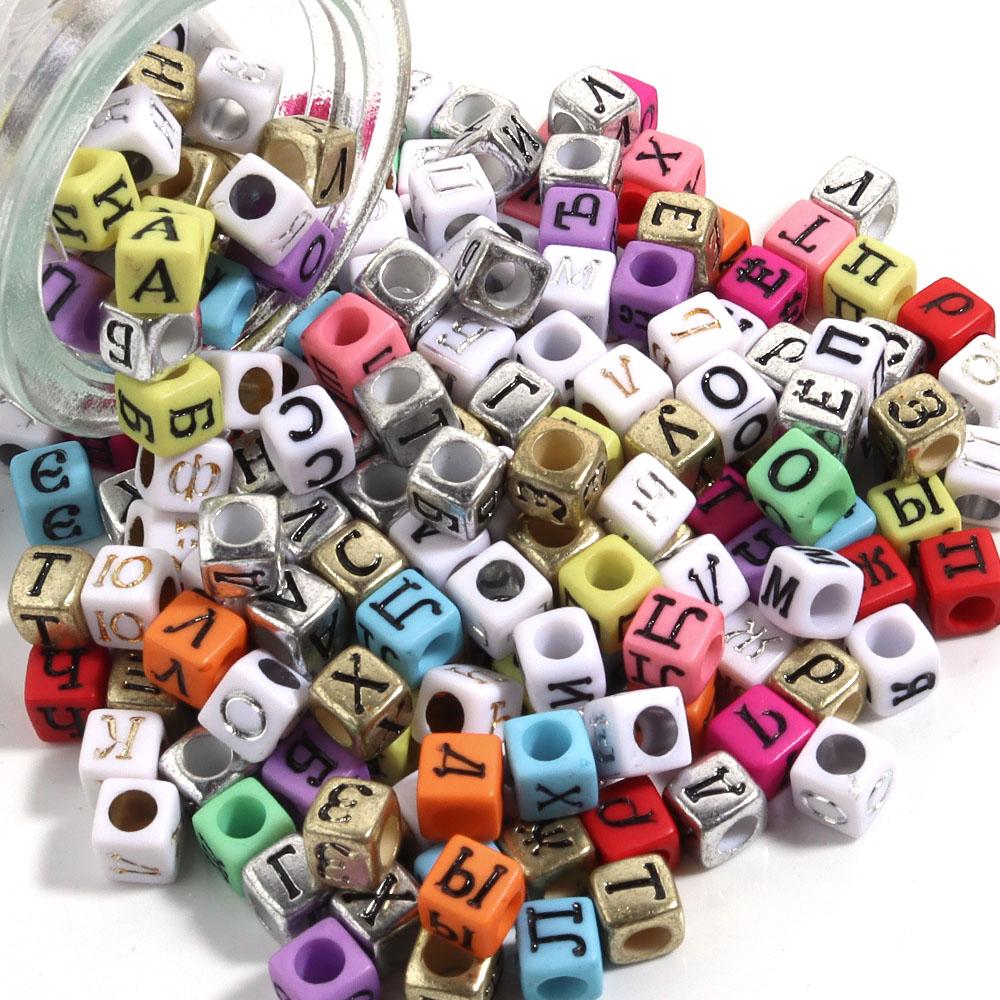 100pcs/lot 6mm Acrylic Square Letter Beads Big Hole Loose Spacer Beads For Jewelry Making DIY Bracelets Necklaces Accessories