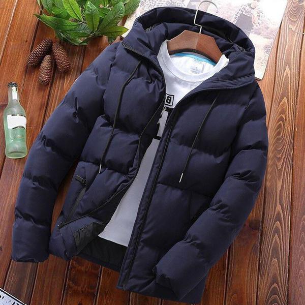 Новое мужское утолщенное теплое хлопковое пальто Зимняя мода с капюшоном на молнии Slim Fit сплошной цвет куртка пальто повседневная мода мужское пальто плюс размер S-5XL