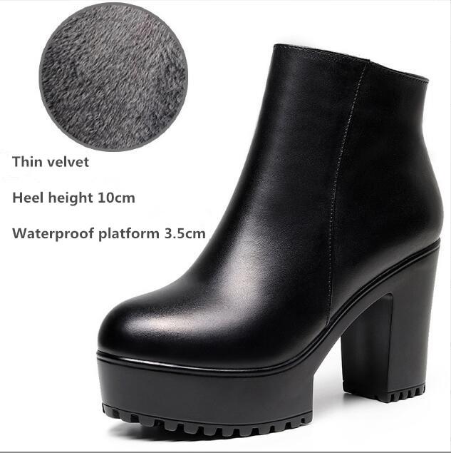 Genuine Leather Autumn Winter Women Boots Shoes Warm Ankle Boots Female Thick Heel Boots Women Platform High Heels Shoes