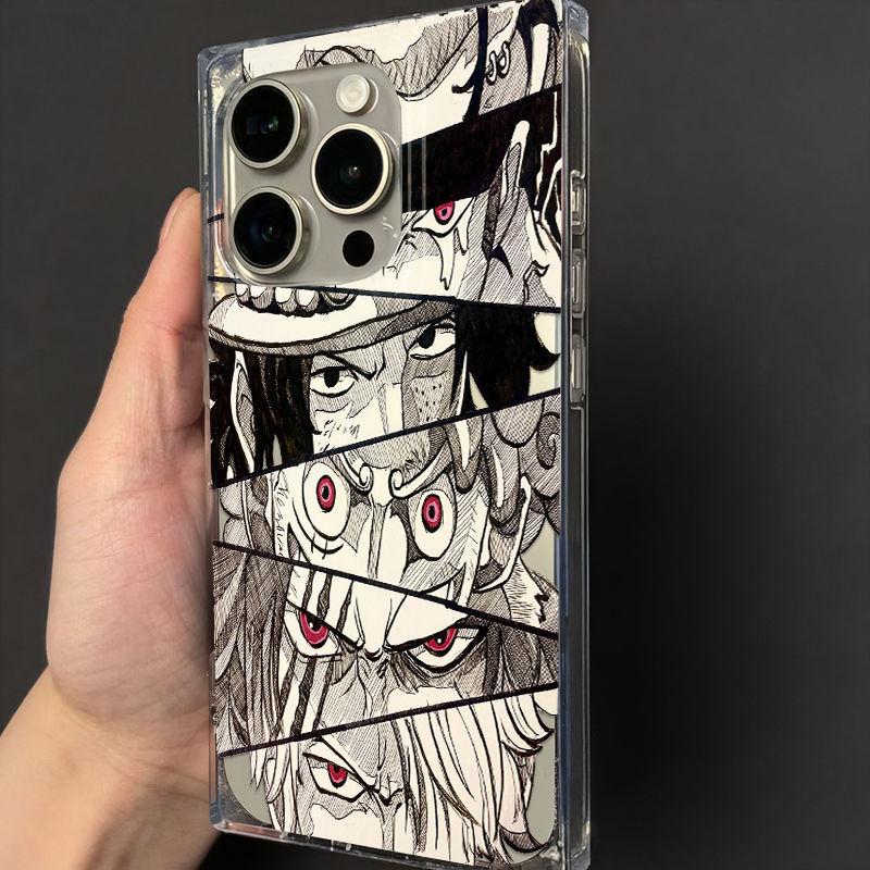 Иллюстрация One Piece для квадратного чехла для телефона iPhone 16 Plus 15promax, 14 аниме 13 Pro Max мягкие 11 комплектов 12