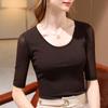Women's New Women's Simple Round Neck Mesh Half-sleeved Shirt Waist-hugging Five-quarter Sleeve Top