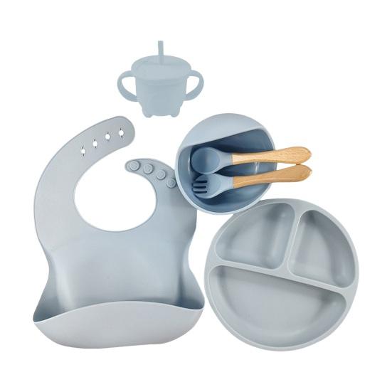 Набор детской посуды с силиконовой присоской, обеденная тарелка, миска, нагрудник, вилка, ложка, чашка-непроливайка, пищевая посудомоечная машина