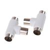 2Pc 2 Way Tv T Splitter Aerial Coaxial Cable Male To 2 Female Connectors Adapter