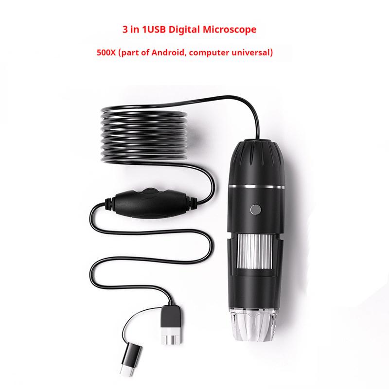 Цифровой USB-микроскоп 1600X 3 в 1 Портативный электронный микроскоп для пайки Светодиодная лупа Тип-C Лупа