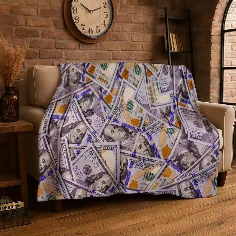 Classic Money Dollar Euro Cartoon Flannel Blanket Soft Throw Blanket for Bedroom Living Room Bed Travel Camping Picnic Nap Cover