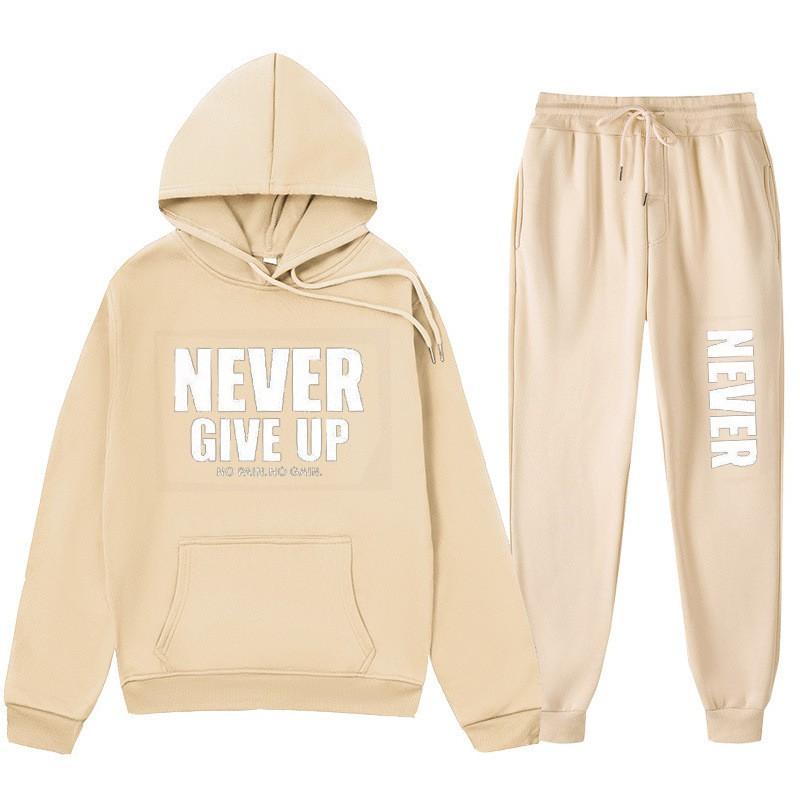 Mens Hooded Letter Print Sweatshirt Set - Long Sleeve Crewneck Top Jogger Pants Fleece Lined Casual Outfit Fall
