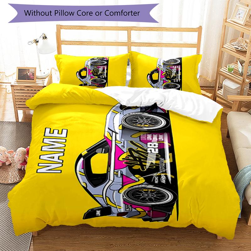 3pcs Custom Name Racing Bedding Set Duvet Cover Closure Includes 1 Duvet Cover & 2 Pillowcases, Soft and Comfortable for All Seasons.