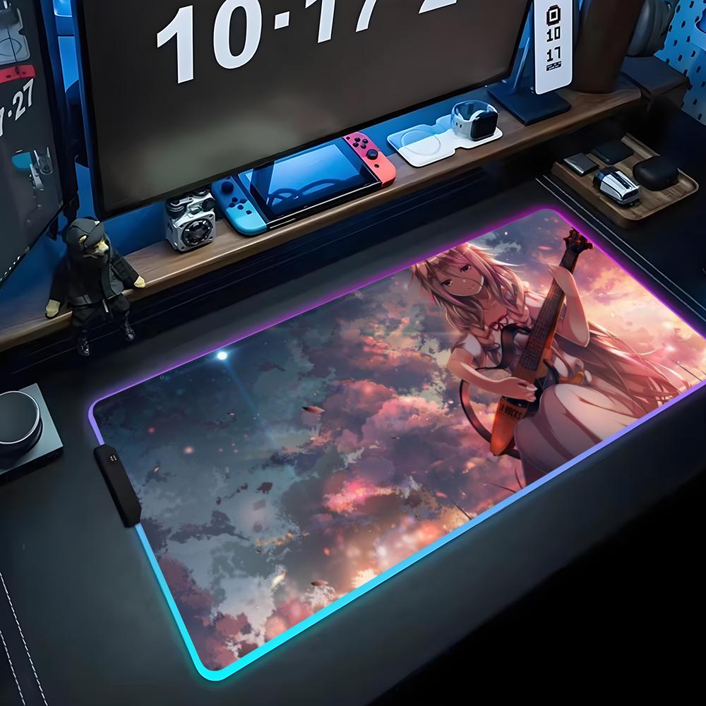 Аниме гитаристка Коврик для мыши RGB Игровой коврик для мыши Большой светодиодный коврик Настольный коврик для ПК Светящийся коврик для мыши Большие коврики для клавиатуры Настольный ковер С