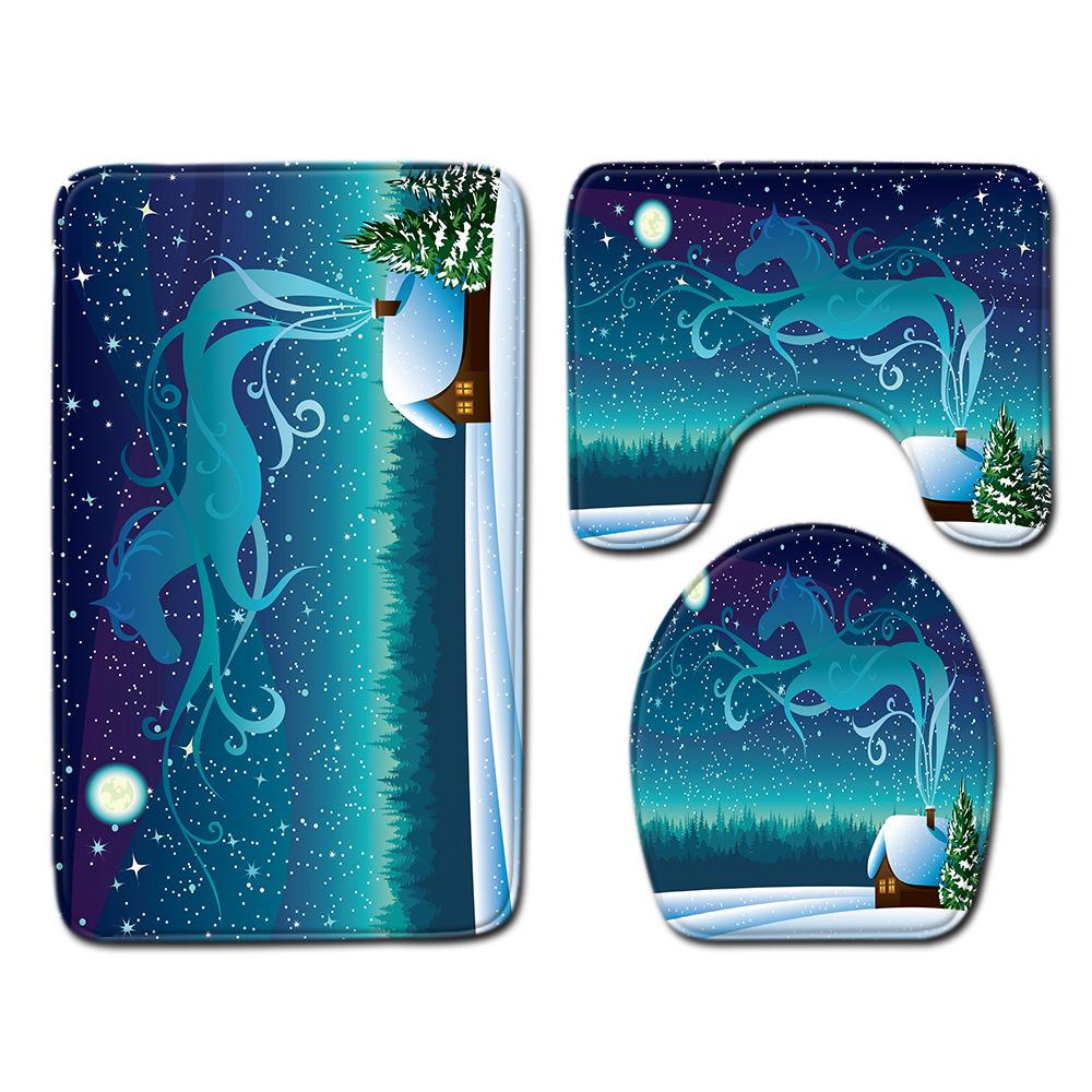 Рождественский коврик для ванной, туалетный трехпредметный набор