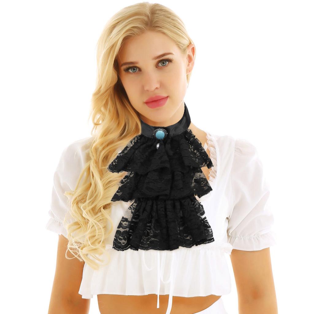 Women Men Detachable Ruffled Lace Jabot Vintage Victorian Fake Collar Exotic Cosplay False Neck Choker Clubwear Steampunk Collar