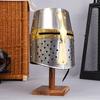 Medieval Era Warrior Brass Crusader Helmet Knights Helmet Props Head Wear Lappers Helmet Knight LARP Helmet with Wood Base