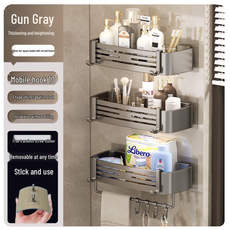 Gunmetal Punch-Free Space Aluminum Corner Bathroom Shelf