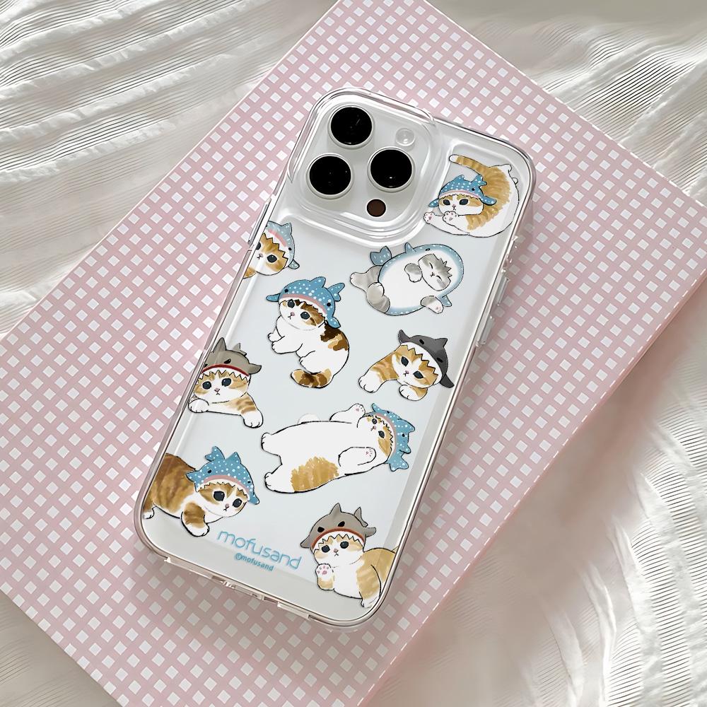 Милый чехол для телефона M-mofusands Кот iPhone 17 16 16e 15 14 13 12 11 Mini Pro Max X XR XSMax 7 8 Air Plus Прозрачная задняя крышка
